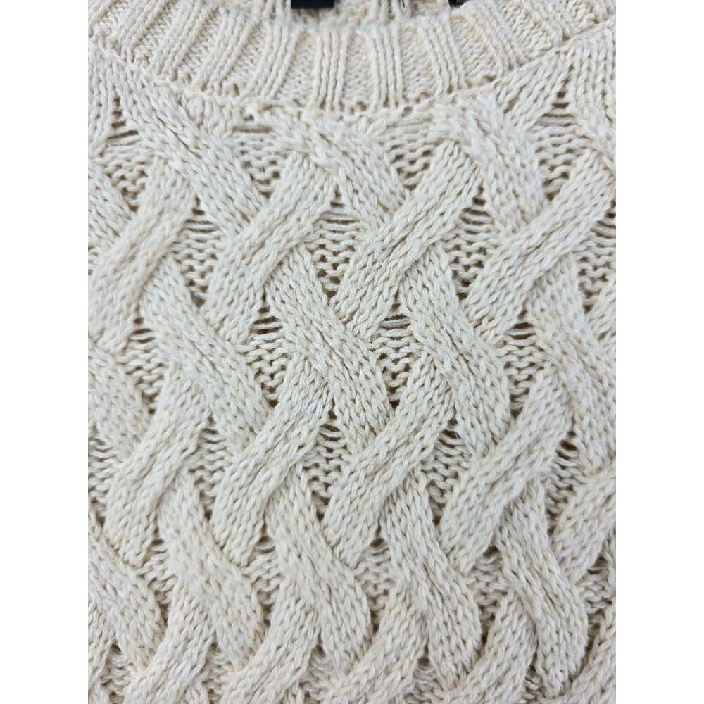 CHUNKY CABLE KNIT COTTON SWEATER Womens S Jeanne Pierre Fisherman Cream Ivory - Picture 8 of 9